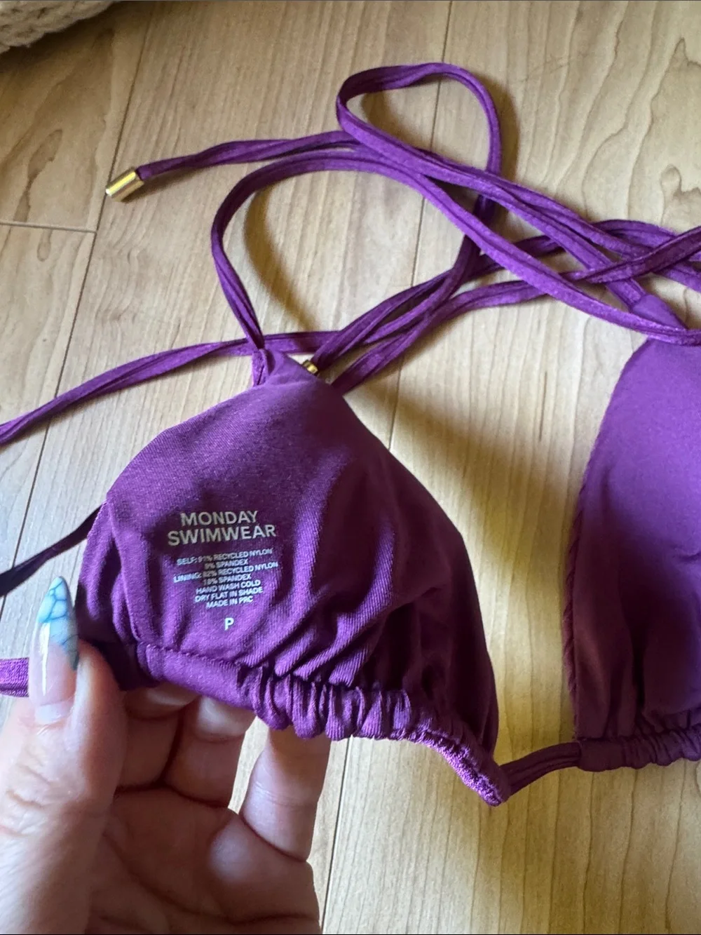Monday Swimwear Purple Ribbed Triangle Bikini Top